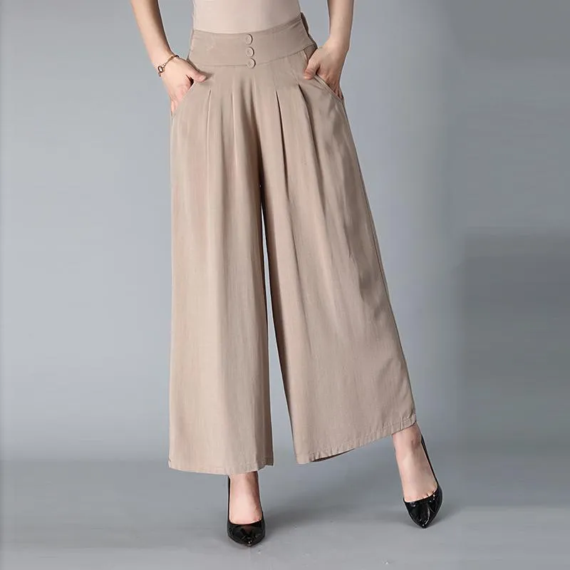 Women's Casual All-match Solid Color Thin Cropped Wide Leg Pants