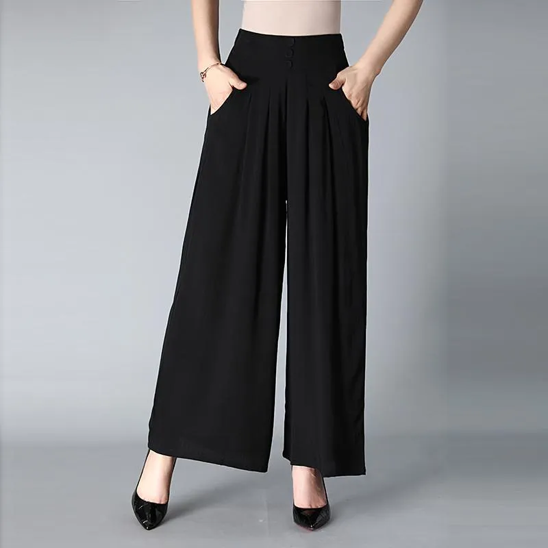 Women's Casual All-match Solid Color Thin Cropped Wide Leg Pants