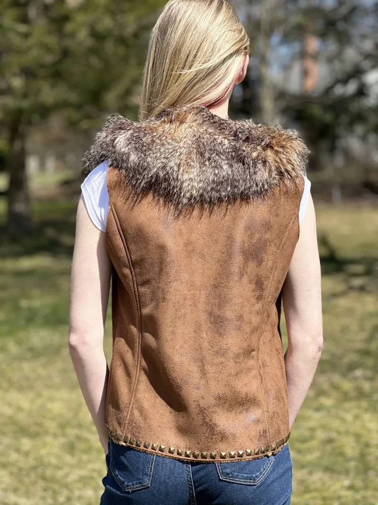 Women's Suede vest with removable Fur-Brown (2A338)