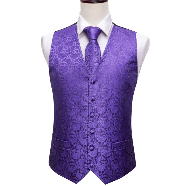 Xituodai 4PC Mens Extra Silk Vest Party Wedding Gold Paisley Solid Floral Waistcoat Vest Pocket Square Tie Suit Set Barry.Wang B